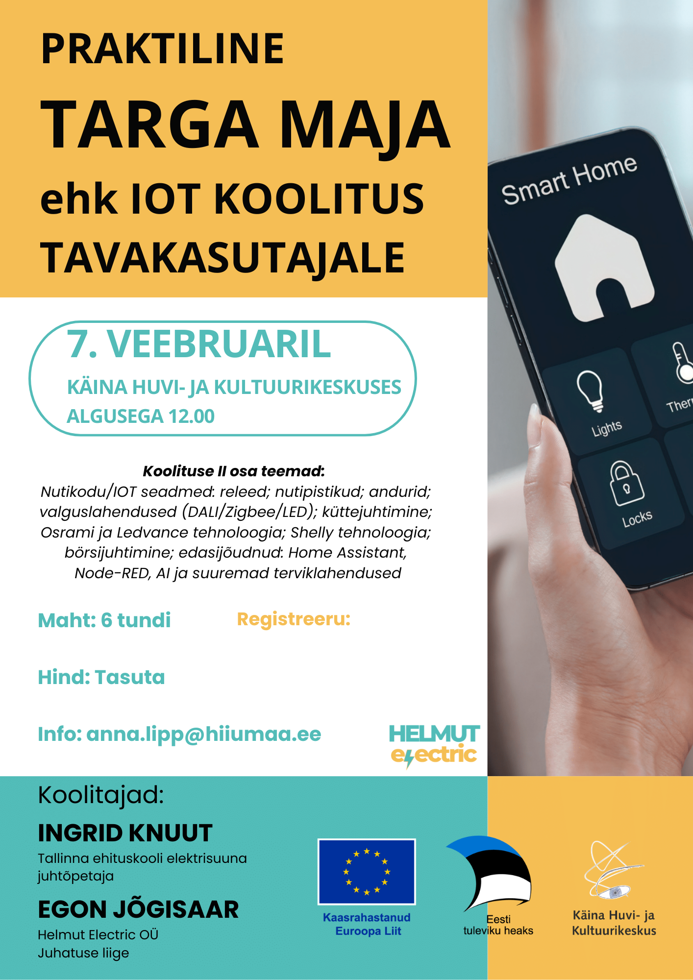 Koolituse II osa plakat — 7. veebruar, nutikodu ja IoT seadmed